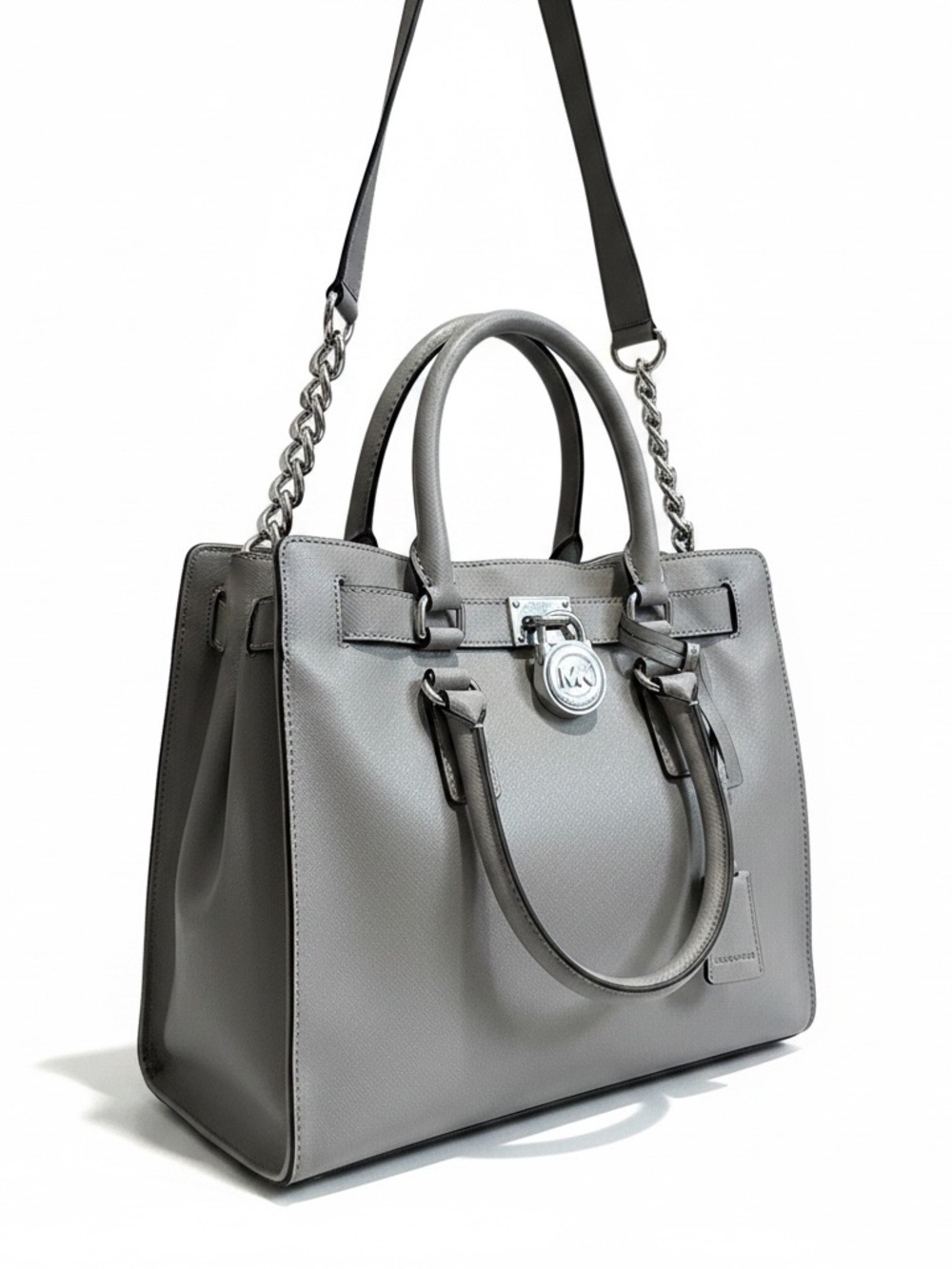 Michael Kors Hamilton Light Grey Saffiano Leather Satchel Chain Strap Like New!